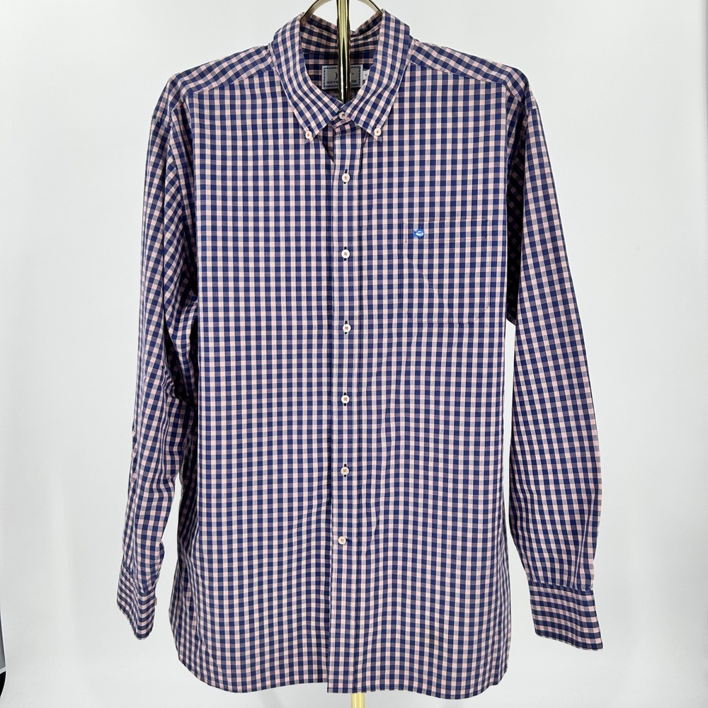 Southern Tide Classic Fit Gingham Button Down Shirt Navy Pink Mens XL